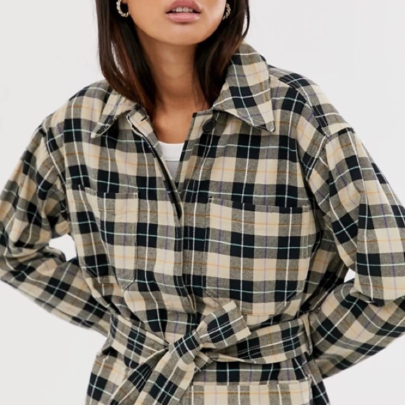 NWOT Monki Check Pattern Tie Jacket - Picture 3 of 7